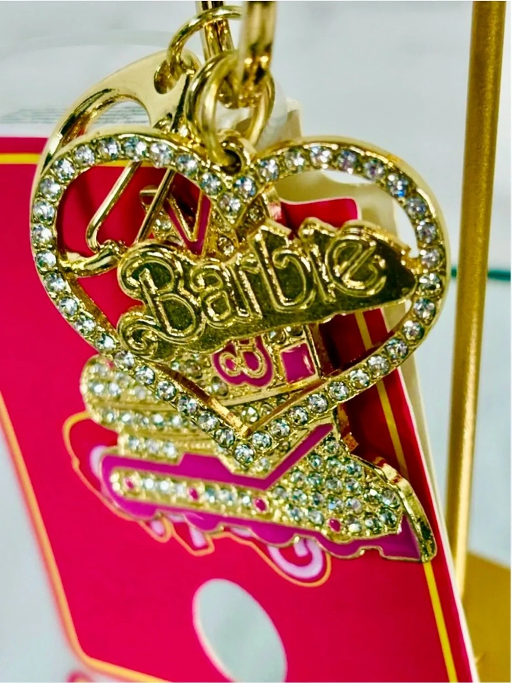 A-1DC-39: BAG CHARM/KEYCHAIN: BARBIE w/Pink & Golden Accents, Rhinestones, NWOT